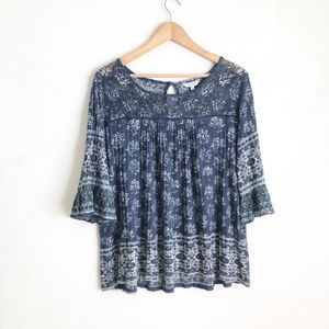 Lucky brand blue blouse bell sleeve boho size:M